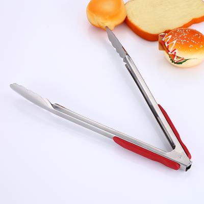 China Viable Anti-scald Red Long Handle Tongs High Quality Stainless Steel Kitchen Tongs 12 Inch for sale