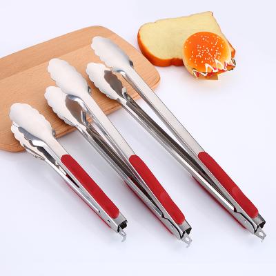 China Kitchen Serving Viable Tong Accessories Plastic Handle Mini Bread Clip Silicone Shake Stainless Steel Heat Resistant Food Tongs for sale