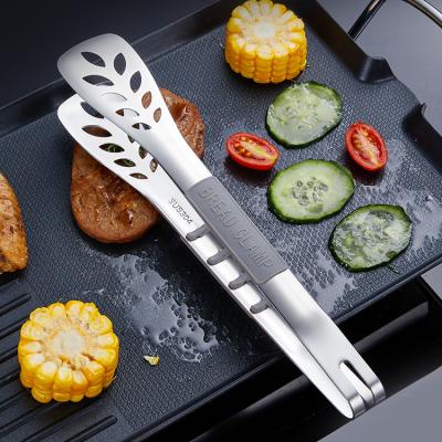 China Viable Kitchen Heat Resistance Silicone BBQ Bread Salad Grill Stainless Steel Food Tongs for sale