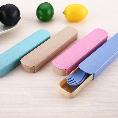 China Amazon 3 Pcs Sustainable Hot Top Colorful Biodegradable Dinnerware Sets Travel Wheat Straw Cutlery for sale