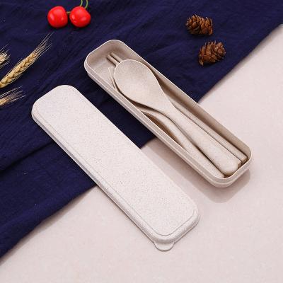 China Disposable Eco-friendly Biodegradable Wheat Straw Cutlery Set 3 in 1 for Travel Office School for sale