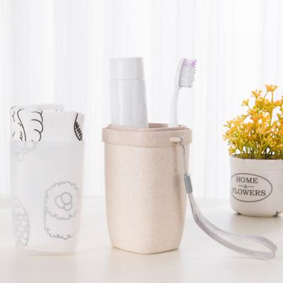 China Portable Travel Accessories Novelty Lovers Wheat Stalk Travel Wash Cups Toothbrush Holder Set For Business Trip for sale