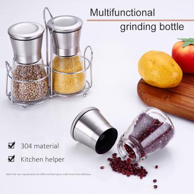 China Viable Glass 304 Shaker Bottle Grinder, Kitchen Accessories Set Manual Spice Salt And Pepper Grinder Stainless Steel for sale