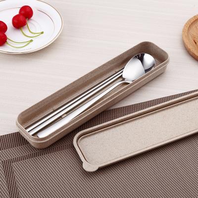 China Sustainable Portable Travel 304 Stainless Steel Spoon Chopstick Flatware Set Cutlery 2 Pcs Camper for sale