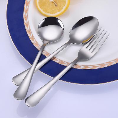 China Cheapest Viable In Stock 410 Stainless Steel Large Small Round Spoon Fork Cutlery Set For Restaurant And Hotel for sale