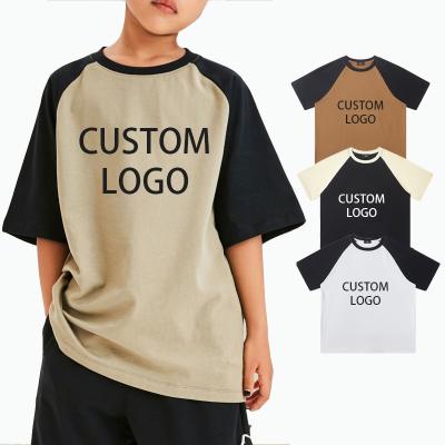 China Heavyweight 100%Cotton Breathable Oversized Patchwork Maker T-Shirts Raglan Sleeve T-shirt Kids Streetwear Loose T-shirt Kids for sale