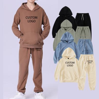 China Custom Winter Casual Kid Hoodies and Sweatpants Set Pullover Sweater 100%Cotton Trackpants 2 Piece Kid Jogging Suit Pants Outfits for sale