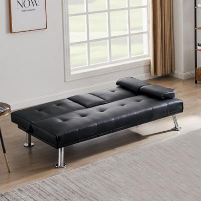 China Free Shipping Modern Faux Leather Extended Loveseat Sofa Bed With Cup Holders Convertible Sleeper Couch Folding Bed for sale