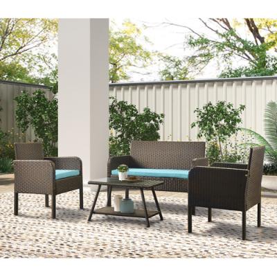 China Free Shipping Dropshipping Modern 4 Piece Rattan Sofa Seating Group With Cushions Outdoor Rattan Sofa for sale