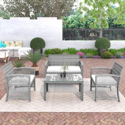 China Free Shipping Dropshipping Modern 4 Piece Outdoor Table Patio Chair Rattan Furniture Set Outdoor Sofa For Garden Furniture Set for sale