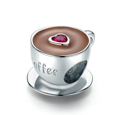 China TRENDY jewelry in silver fast shipping in stock coffee cup 925 Sterling Silver Pendant Silver Charms for bracelet/bracelet making for sale