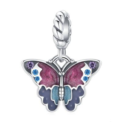 China 925 Sterling Silver TRENDY Lucky Butterfly Enamel Jewelry Charms For Bead Bracelets Making Women for sale