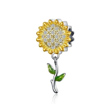 China Trendy Fashion Luxury Silver Flower Charms Real 925 Sterling Silver Smiling Sunflower Dangle Charms For Bracelet Jewelry Making Women for sale