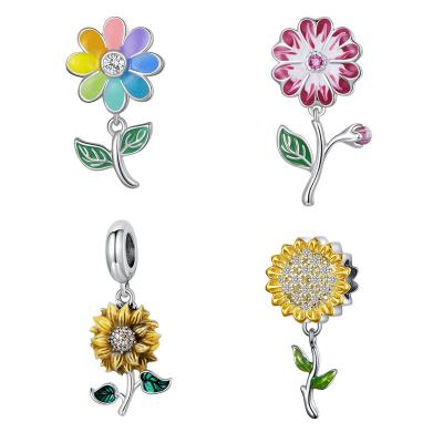 China TRENDY Fashion DIY Silver Charms Newest Beautiful Flower 925 Sterling Silver Charm Pendant For Bracelets & Bangles Jewelry for sale