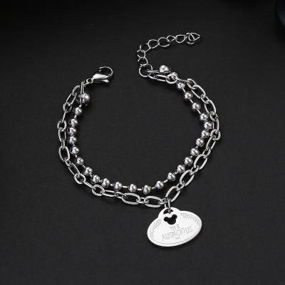 China Vintage Double Layer Men Women Paperclip Stainless Steel Heart Butterfly Charm Chain Bracelets Minimalist Silver Jewelry for sale