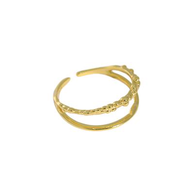 China 2022 925 Sterling Silver Adjustable Rings TRENDY Minimalist 18k Gold Plated Double Layer Stackable Resizable Ring for sale