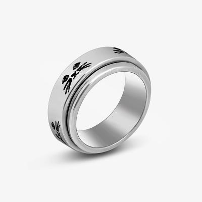 China Fashion Punk Worry Men Rings Jewelry Custom Heart Stainless Steel Spinner Silvery Black Ring for sale