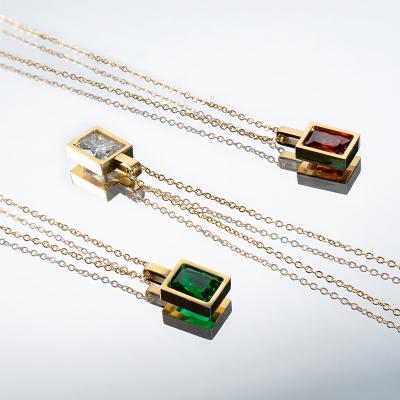 China Vintage Jewelry 14K Gold Stainless Steel Minimalist Chain Choker Natural Rectangle Crystal Stone Pendent Necklace for sale