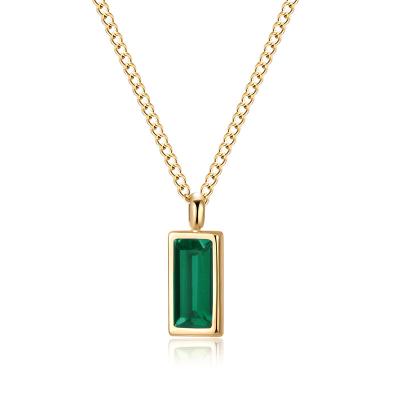 China Natural Gold Plated Rectangle Crystal Stone Pendent Necklace Vintage Fashion Jewelry Stainless Steel Chain Choker Rhinestone Necklace for sale