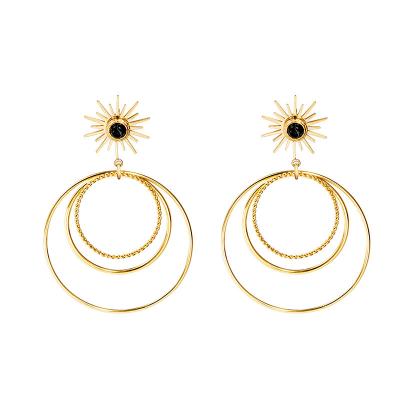 China Vintage Women's Geometric 18K Gold Plated 3 Large Circle Twist Earring Layered Earring Stainless Steel Studs For Girls for sale