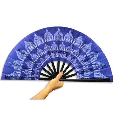 China 13 Inch Chinese Large Size Fabric China Factory Fan Handle Folding Plastic Fan For With You Shu for sale