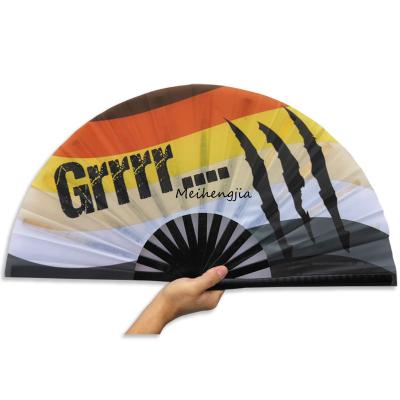 China Europe Custom Side Sublimation Printing Cloth Large Classical Style Logo Folding Bamboo Hand Fan For Festival Promotion Gifts for sale