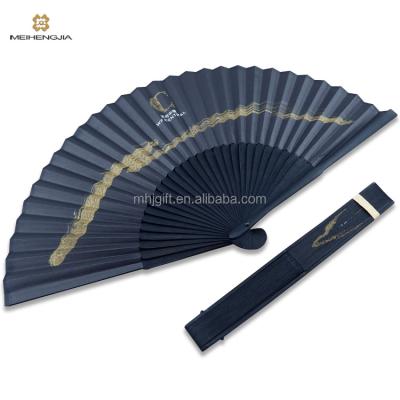 China China For Hotel Upscale Black Bamboo Gold Color Chinese Paper Hand Fan Fan for sale