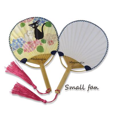 China China Printing Own Brand Handmade Bamboo Crafts Japanese Cartoon Small Round Paper Fans For Bookmarks for sale