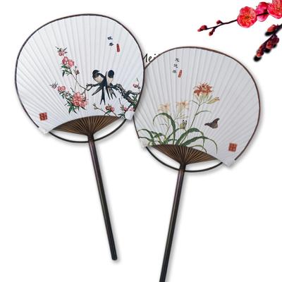 China China Good Quality Custom Printing Rice Coffee Color Custom Side Paper Hand Held Round Fan For Artistic for sale