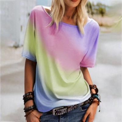 China 2021 Wholesale new summer style Anti-wrinkle European and American women's casual short-sleeved color tie-dye T-shirts for sale