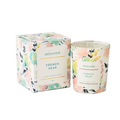 China Eco-friendly Flower Printing Scented Candles Glass Boxed Household Smokeless Display Printed Candle Glass For Gifts for sale