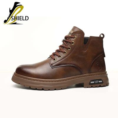 China Steel Toe SHIELD Factory Price Rubber Sole Middle Cut Microfiber Leather Work Boots safety shoe For men for sale