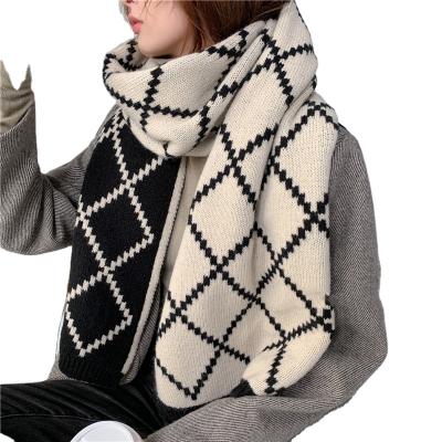 China European American Winter Knitted Woolen Scarf Plaid Retro Sheep Large Diamond Velvet Scarf Geometric Female Warm Men's Scarf for sale