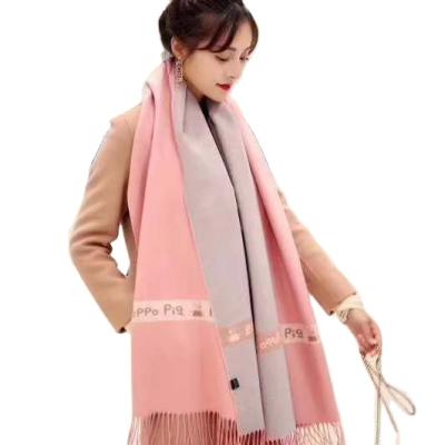 China Newest Designer Scarf New Products Ladies Winter Fashion Pattern Jacquard PIG Shawl Warm Tassel Scarf for sale