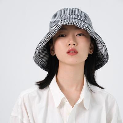 China Retro Black And White Classic Fisherman Hat Ladies Women Bucket Hats Breathable Cotton Houndstooth Comfort Summer for sale