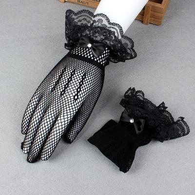 China Breathable Black Net Wedding Lace Bridal Gloves Lace Up Fingered Gloves Gloves for Party Wedding Dress Prom Evening for sale