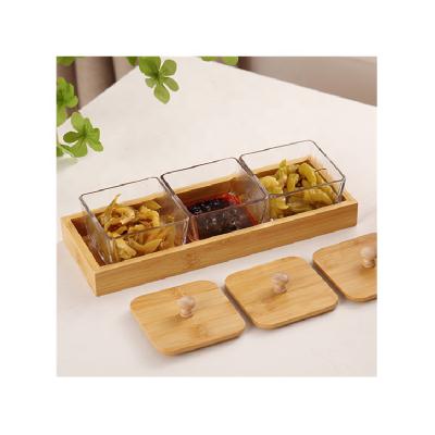 China China Square Shape 2-6 Compartments Bamboo Fruit Platter Snack Dish For Dessert Or Salad In Christmas for sale