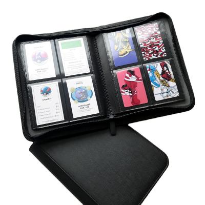 China Popular Durable PU Leather 4 Pockets Cards Album with Zipper Cover Slip Basketball and Football Cards Family Photo Albums Holder for sale