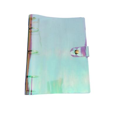 China Eco-Friendly A5 Rainbow PVC Holographic Clear Soft Transparent Binder Planner Agenda / Reusable Shells Loose Leaf 3-Ring Notebook Paper Refill Folder for sale