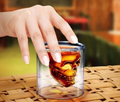 China Sale skull beer mug/viable skull whiskey top mug/double wall glass wine glass for sale