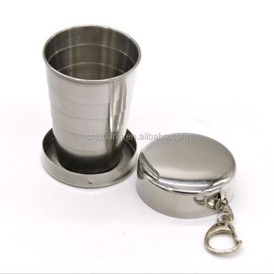 China Sustainable Portable Stainless Steel Folding Cup / Metal Key Chain Folding Telescopic Cups For Outdoor for sale