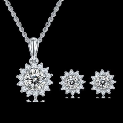 China FASHIONABLE S925 Certified Gra Sterling Silver Sunflower DE Color VVS Diamond Moissanite Wedding Stud Earring Pendant Jewelry Set for sale