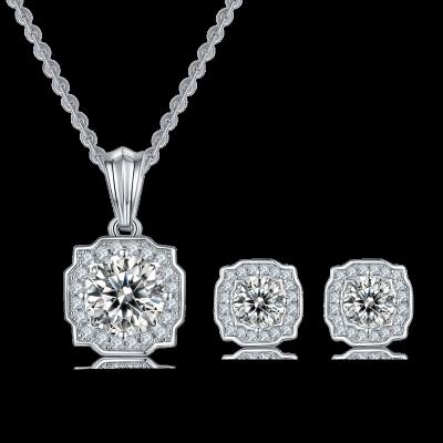 China FASHIONABLE GRA Certified 1ct 925 Sterling Silver Round Brilliant Cut D Moissanite Wedding Necklace Earring Jewelry Sets For Women Diamond for sale