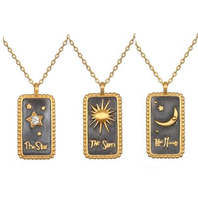 China 2022 TRENDY New Design Square Engraved Star Moon Sun Hip Hop Inlaid Zircon Tarot Cards Pendant Necklace For Women Fashion Jewelry for sale