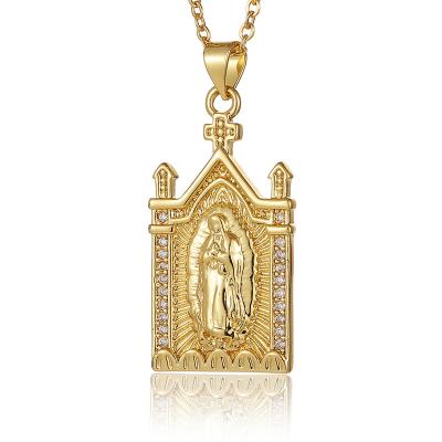 China FASHIONABLE Personalized Retro Faith In Religion Jewelry 18K Gold Plated CZ Zircon Christian Virgin Mary Cross Pendant Necklace for sale