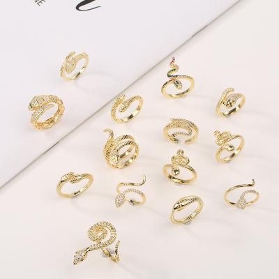 China 2022 TRENDY New Fashion Gold Vermeil Inlaid Colorful Animal Snake Zircon CZ Adjustable Open Ring For Women And Men for sale