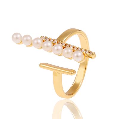 China Hot Selling TRENDY Boho 18K Gold Plated CZ Zircon Bead Opening Paved Adjustable Ring For Women Jewelry for sale