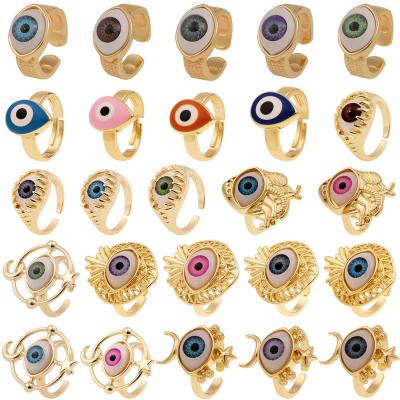 China Hot Selling FASHIONABLE HipHop Jewelry 18K Gold Plated Enamel Pave Evil Eye Open Adjustable Devil's Eye Ring For Women for sale