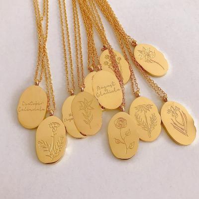 China Hot Selling Europe and America 2022 12 Month Flower Birthstone Design Stainless Steel Irregular Pendant Necklace 18K Gold Plated For Birthday for sale