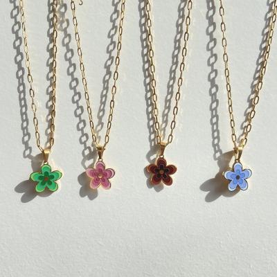 China 2022 New TRENDY Stainless Steel Jewelry 18K Gold Plated Multilayer Colorful Flower Enamel Oil Drop Pendant Necklace For Women Girls for sale